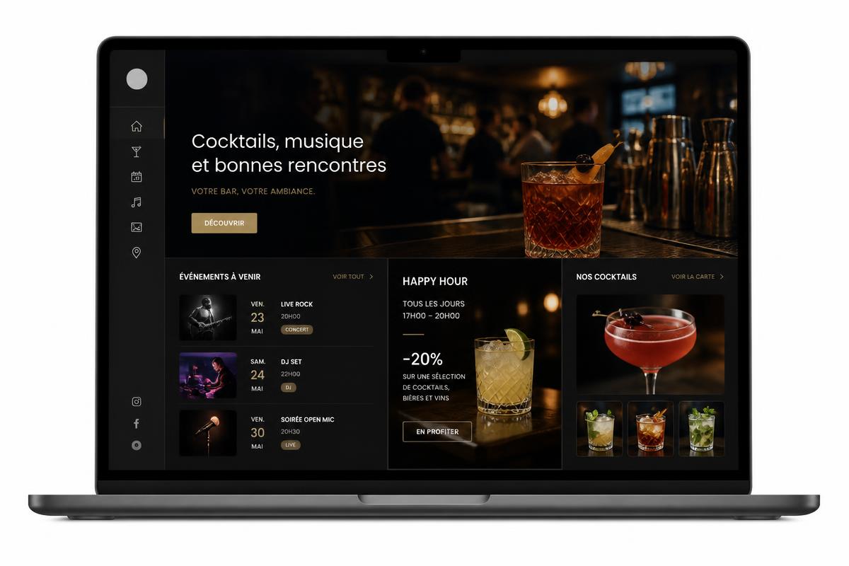 Maquette de démonstration d'un site web pour un bar