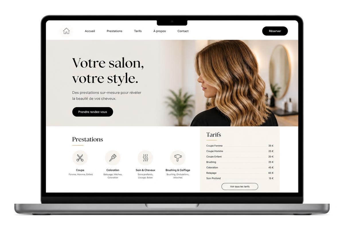 Maquette de démonstration d'un site web pour un salon de coiffure