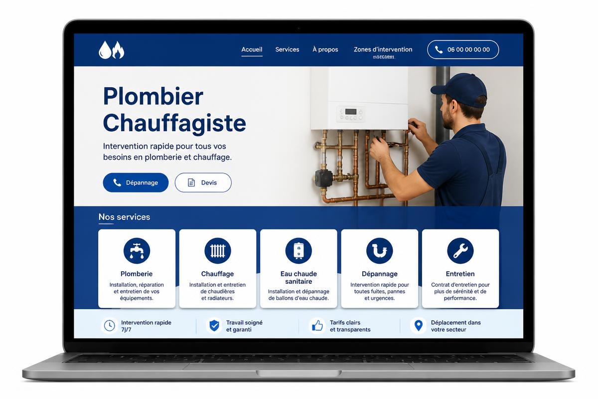 Maquette de démonstration d'un site web pour un plombier chauffagiste