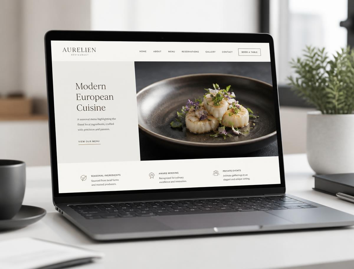 Site web de restaurant créé par Horizon Web affiché sur un ordinateur portable